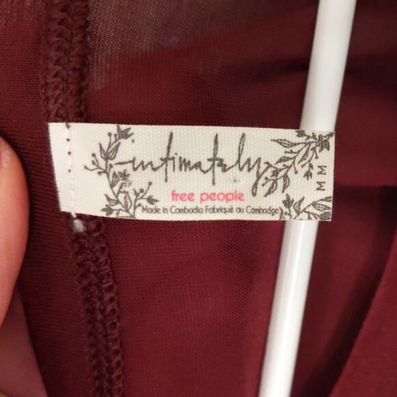 FREE PEOPLE Intimately Burgundy Top Sheer 3/4 Sleeve Wine Red Boho Medium - Picture 3 of 7